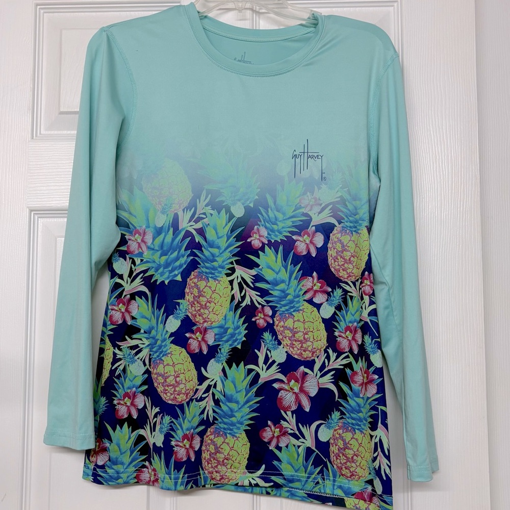Guy Harvey Performance Tee Rash Guard Pineapples Long Sleeves Sz M